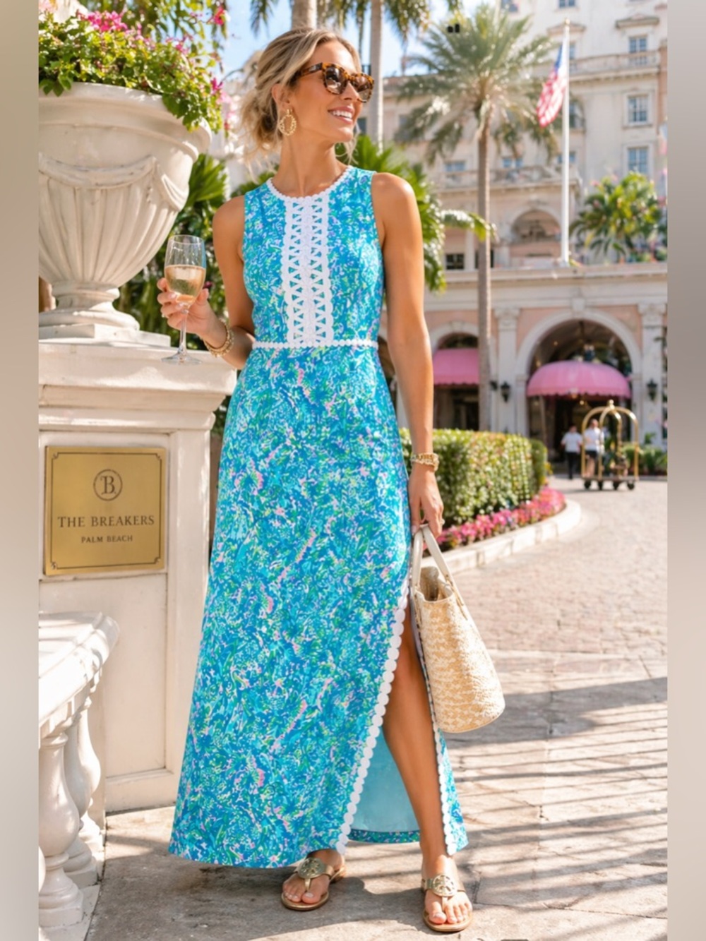 Lilly Pulitzer Ashler Maxi Shift Dress Size 6 NWT Surf Blue Lace Slit Resort